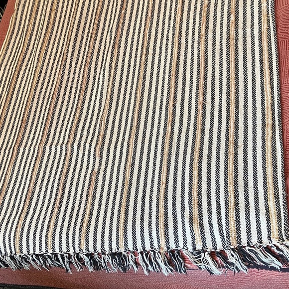 Striped Fringe Accent throw Blanket natural tones - Picture 7 of 14